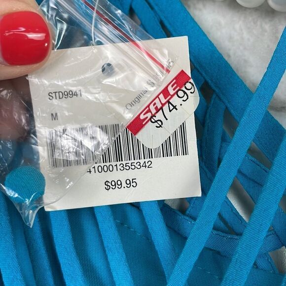 New Altar’d State Strappy Blue Sleeveless Dress Key Hole Back Size Medium - Picture 8 of 12